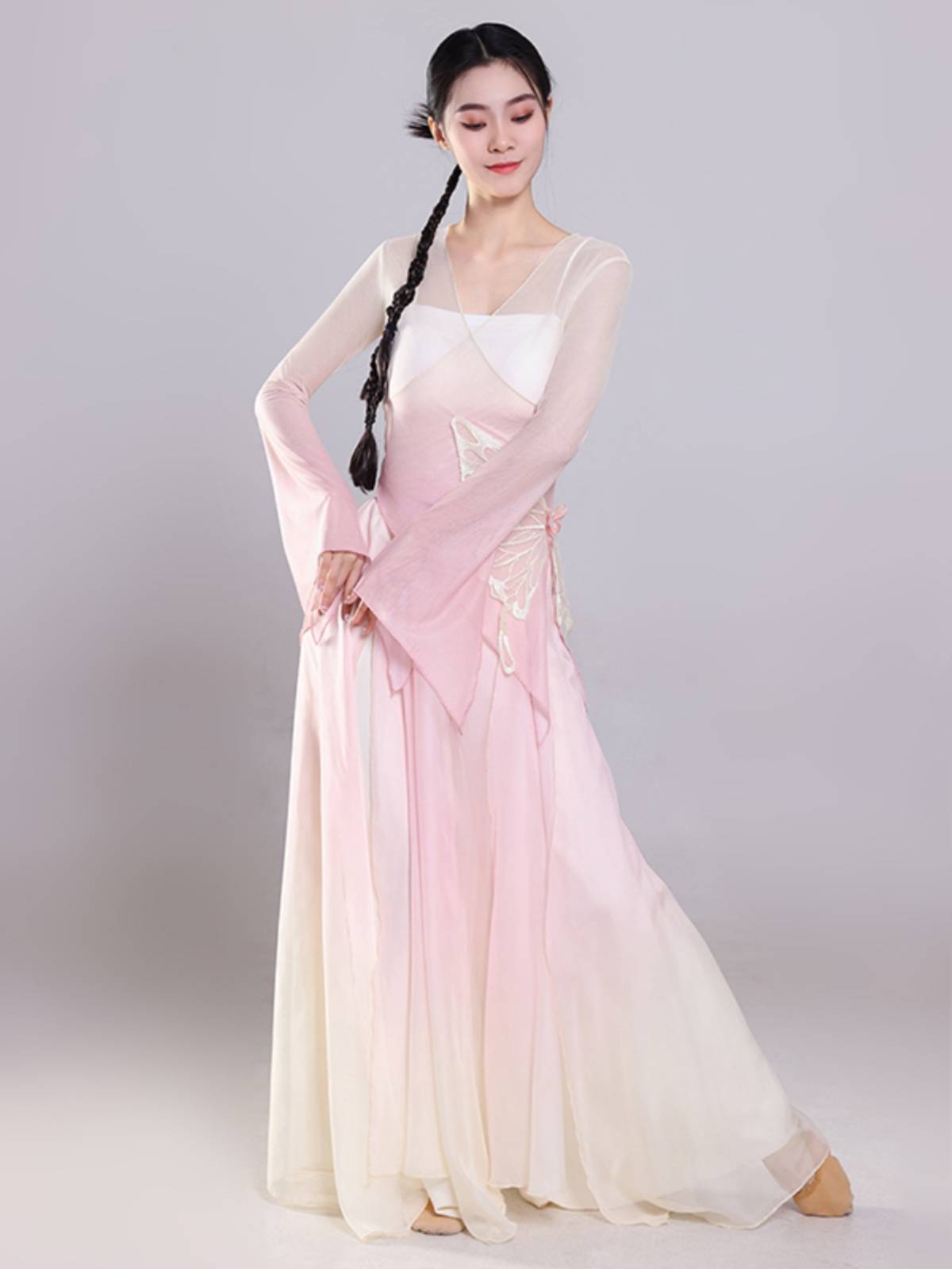Classical dance clothing female elegant fairy, gradient colorful body rhyme, butterfly gauze, spring chanting practice service Chinese dance performance service