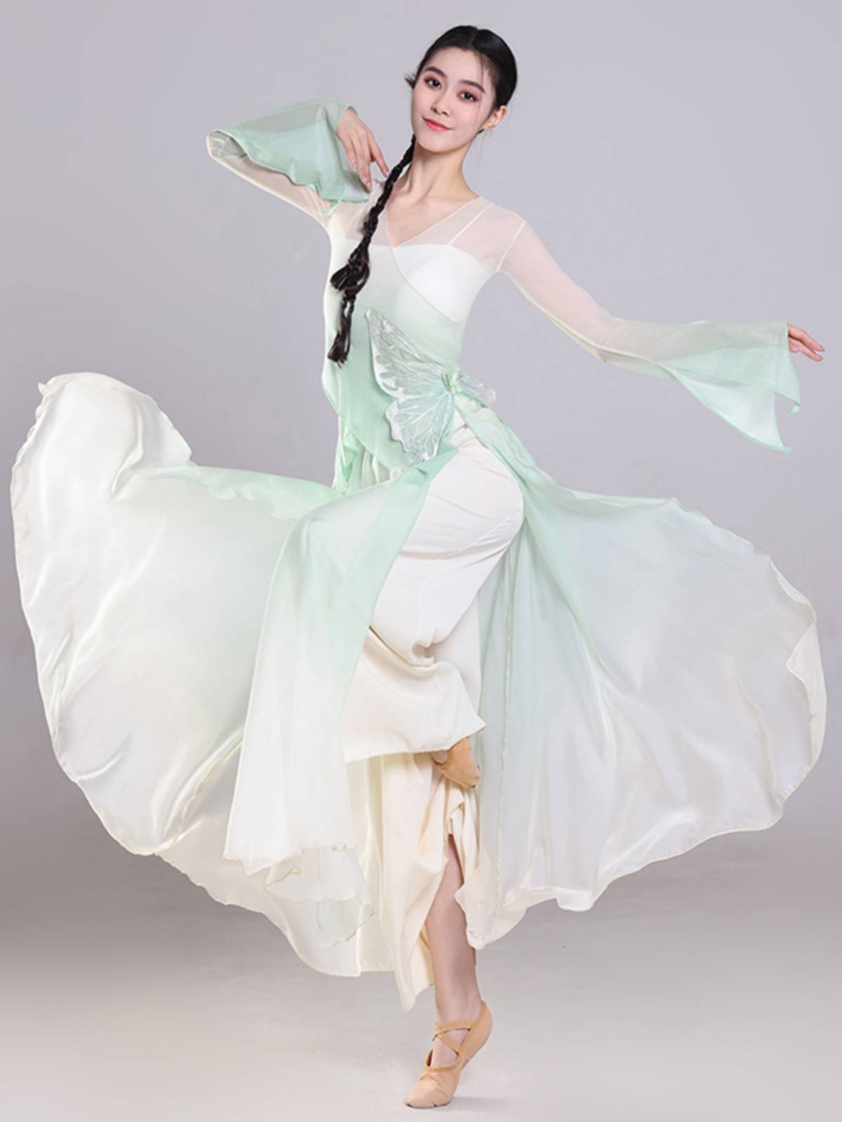 Classical dance clothing female elegant fairy, gradient colorful body rhyme, butterfly gauze, spring chanting practice service Chinese dance performance service