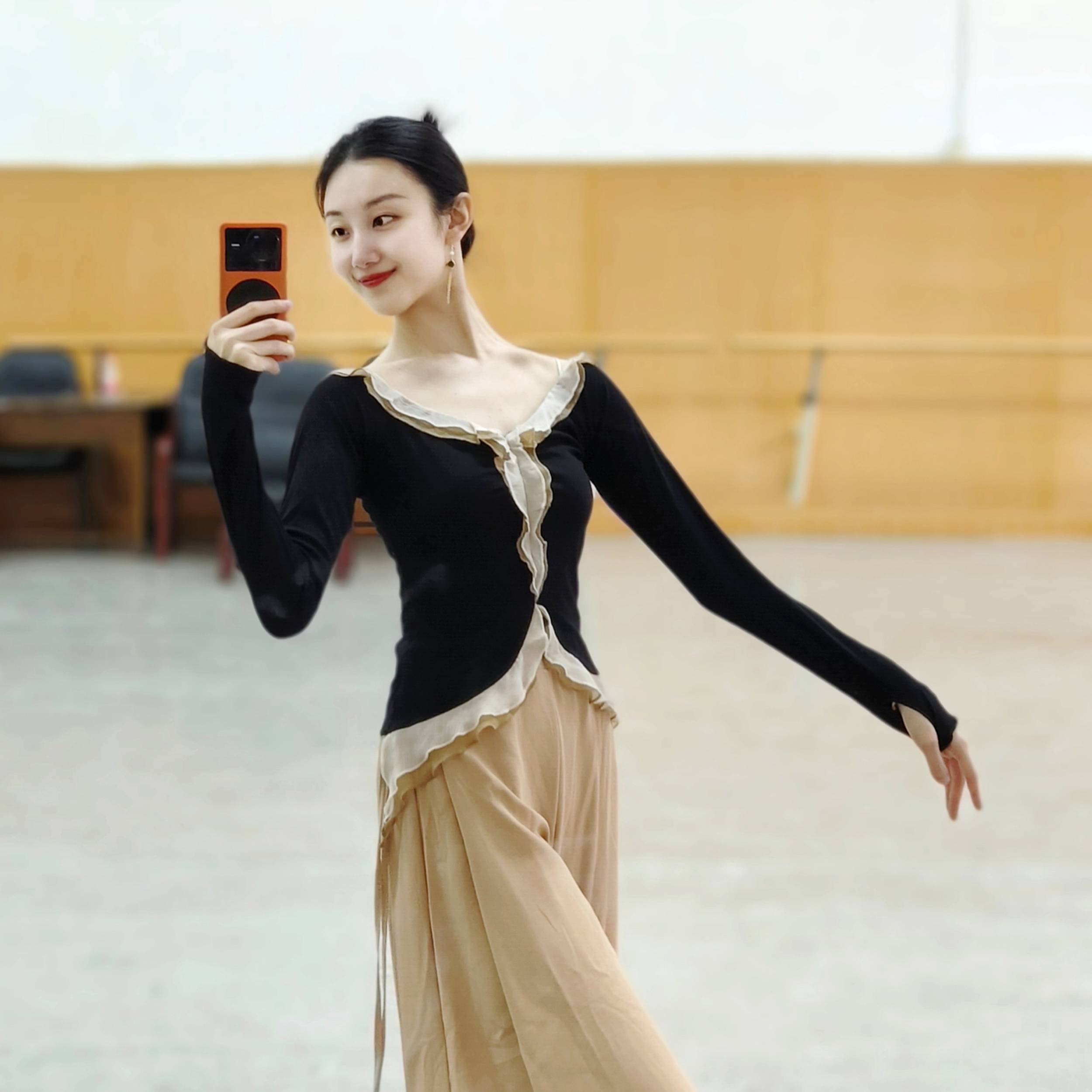 Classical dance gauze Chinese dance clothing body rhyme dressing dance top women's new winter dance practice uniform