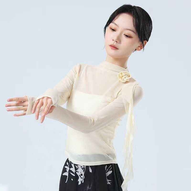 Classical dance exercises, female adult half high -necked dance service Chinese style modern dance body rhyme net yarn top exercise uniform