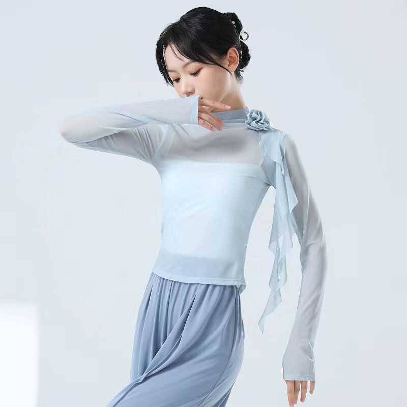 Classical dance exercises, female adult half high -necked dance service Chinese style modern dance body rhyme net yarn top exercise uniform