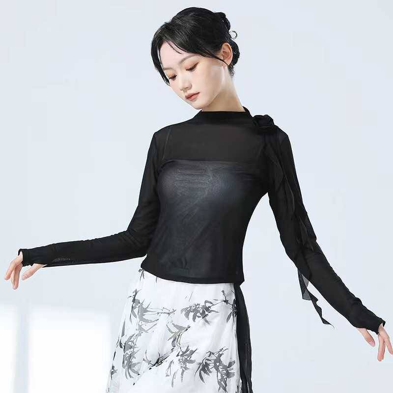 Classical dance exercises, female adult half high -necked dance service Chinese style modern dance body rhyme net yarn top exercise uniform