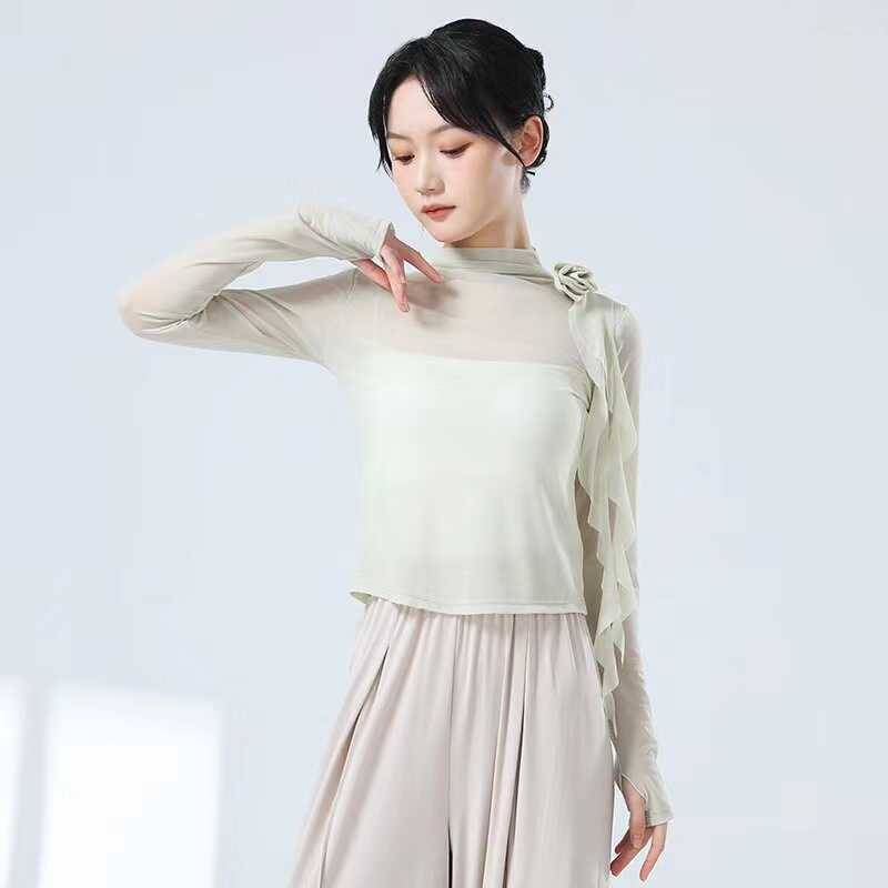 Classical dance exercises, female adult half high -necked dance service Chinese style modern dance body rhyme net yarn top exercise uniform