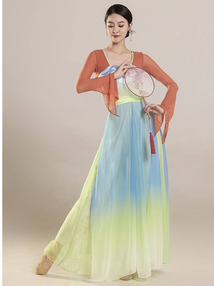 Classical dance practice service female rhyme, elegant gauze fairy, Han Tang ancient style dress performance suit