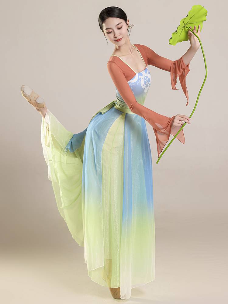 Classical dance practice service female rhyme, elegant gauze fairy, Han Tang ancient style dress performance suit