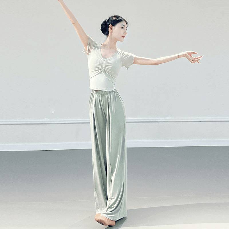 Classical dance clothing fake two pieces of Chinese dance exercises short -sleeved dance small flying sleeve top new shape training suit