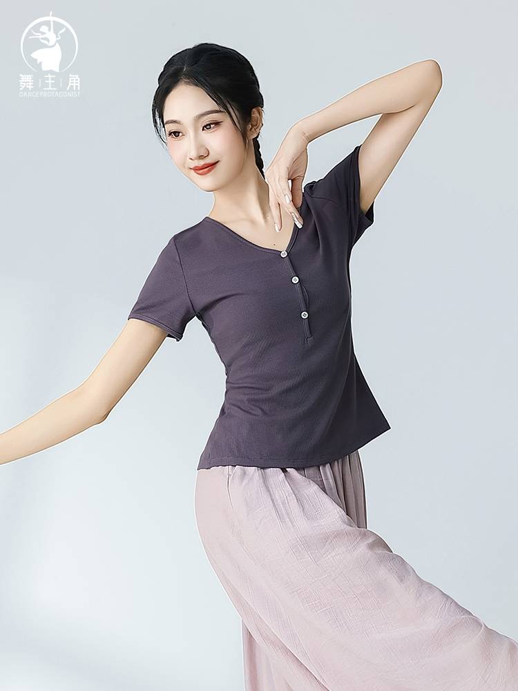 Summer dance protagonist Modern dance practice service short -sleeved top female classical dance body rhyme thin body training clothing