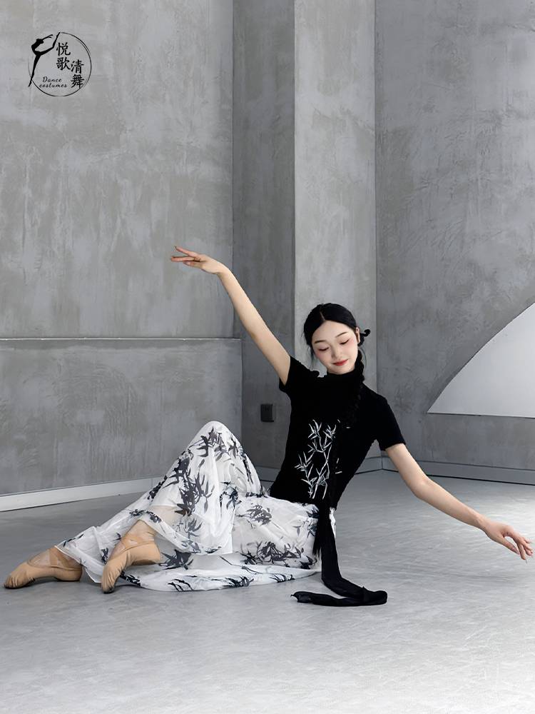 ♪ Black dance top shirt, Chinese choreography summer ♪