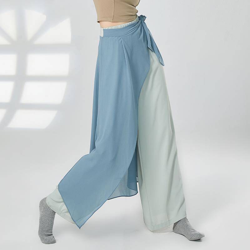 Modern dance pants, loose, elegant wide leg pants stitching contrasting skirts Chinese dance classical dance performance clothes pants