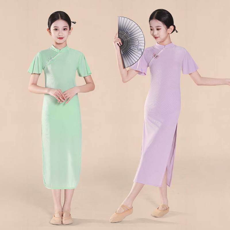 Children's Cheongsam Performance Serving Chinese Dance Fireworks Umbrella Dance Watch Substance Girls Classical Dance Blue and White Porcelain Dance Service