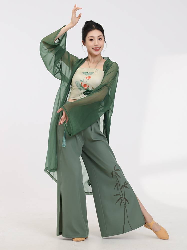 Xuangong Chinese Dance Performance Classical Dance Bamboo Leaf Printing Dance Dance Pants Female Loose Wide -Leg Pants Practice Services