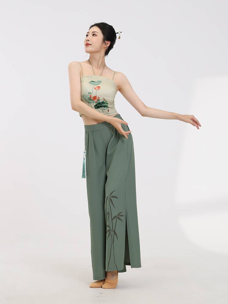 Xuangong Chinese Dance Performance Classical Dance Bamboo Leaf Printing Dance Dance Pants Female Loose Wide -Leg Pants Practice Services