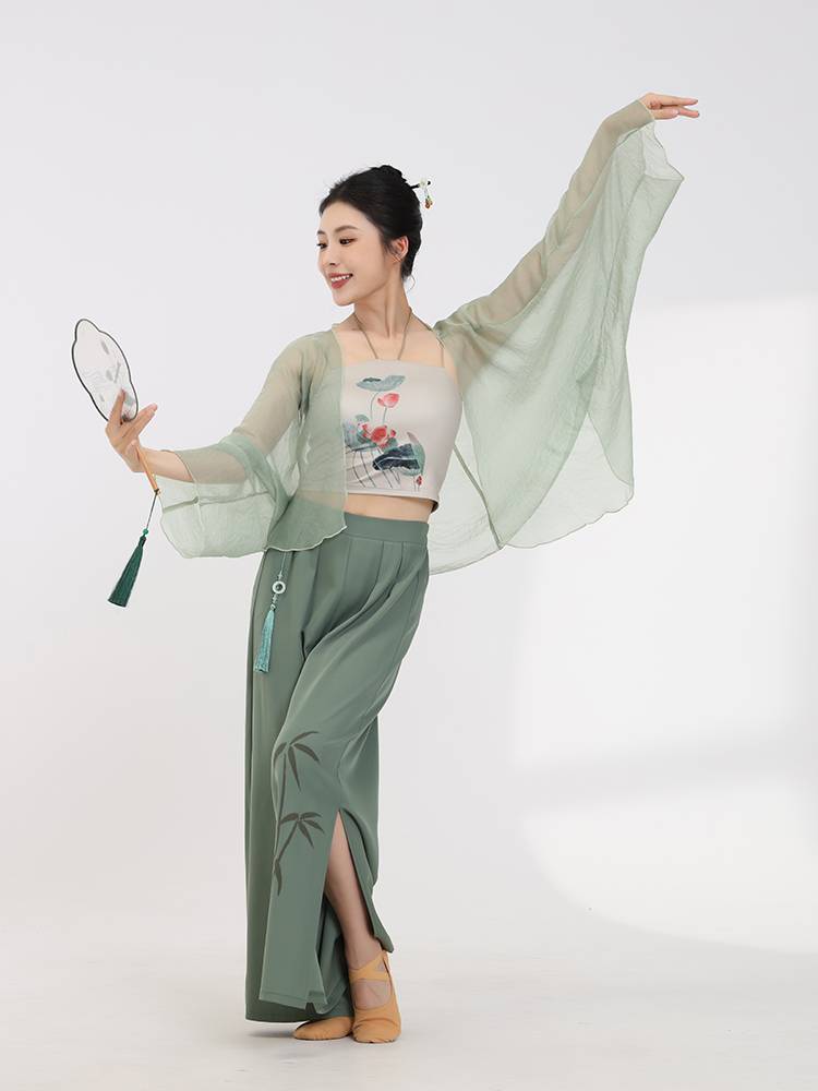 Xuangong Chinese Dance Performance Classical Dance Bamboo Leaf Printing Dance Dance Pants Female Loose Wide -Leg Pants Practice Services