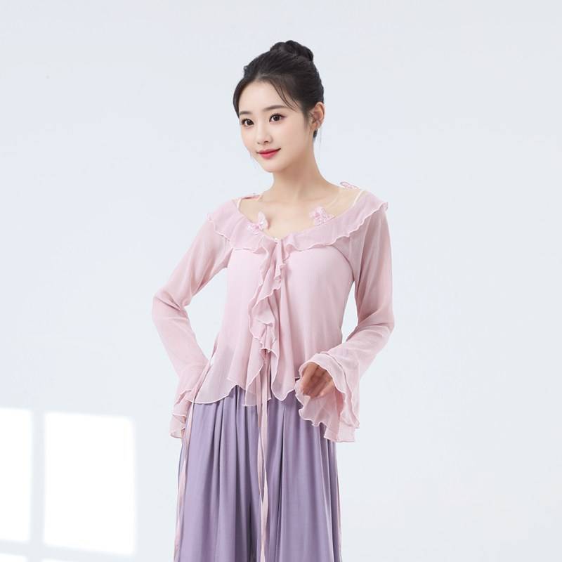 Classical dance horn long -sleeved dance practice service female adult elegant yarn modern dance top dance female shapes national dance service