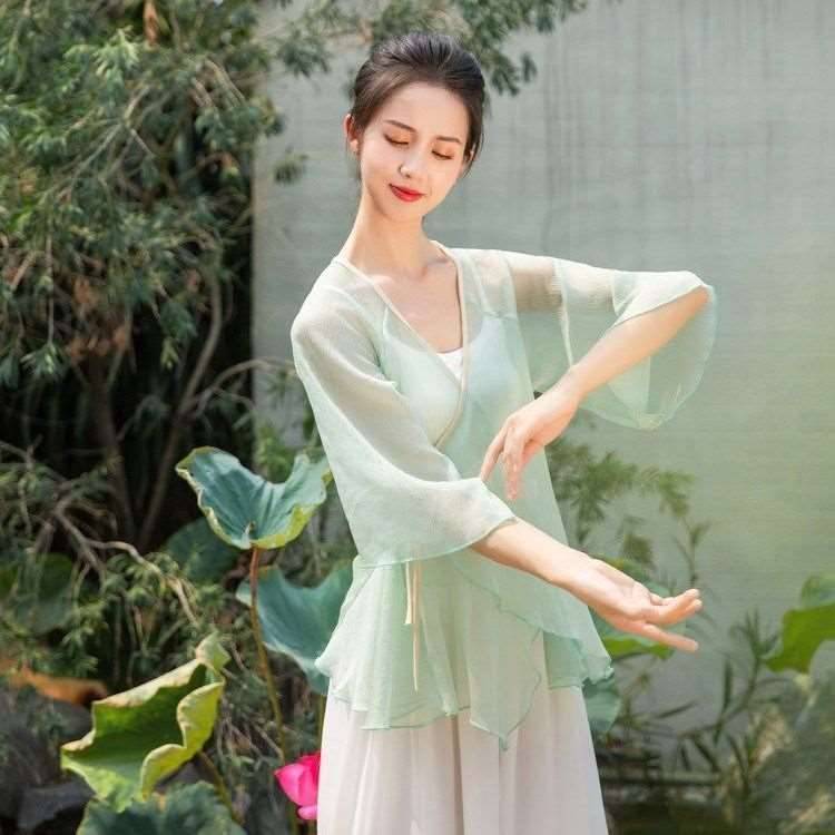 Dance rhyme yoga clothing elegant immortal classical dance suit practice service female Chinese style dance shirt body rhyme yarn performance