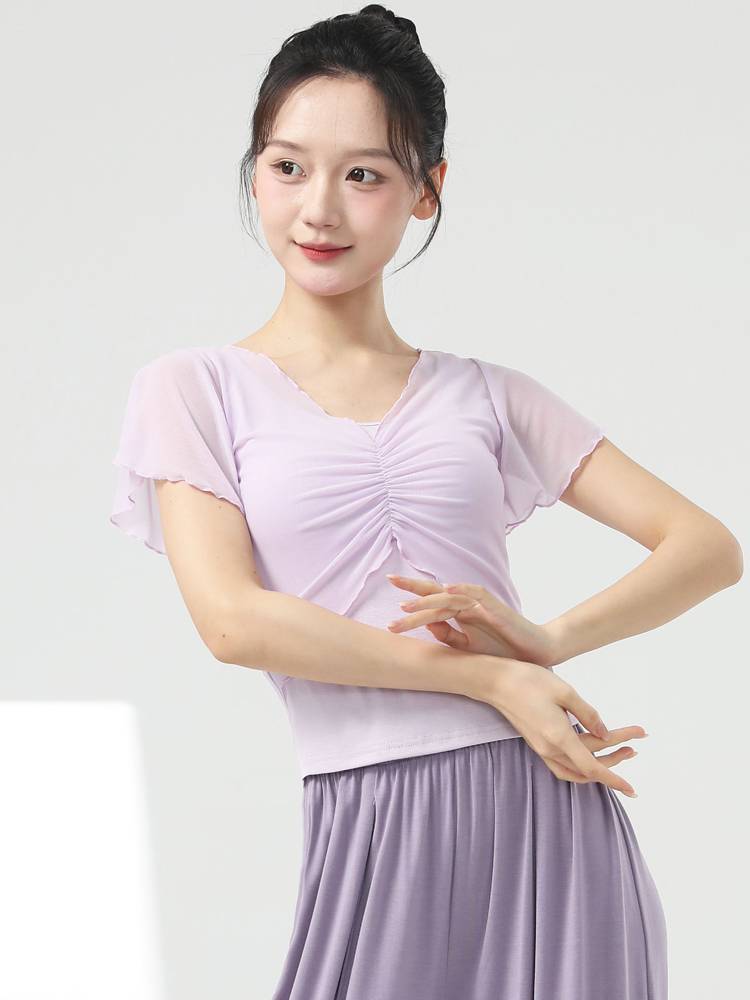 New classical dance body rhyme net yarn training service national wind slim dance short -sleeved shirt Modern dance -shaped dress