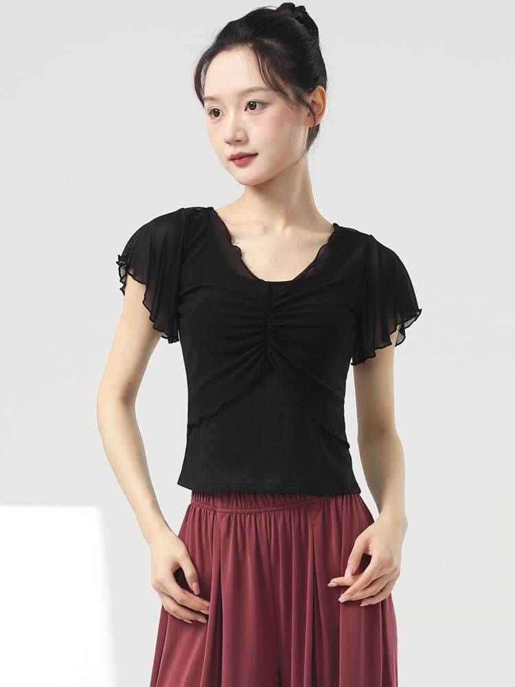 New classical dance body rhyme net yarn training service national wind slim dance short -sleeved shirt Modern dance -shaped dress