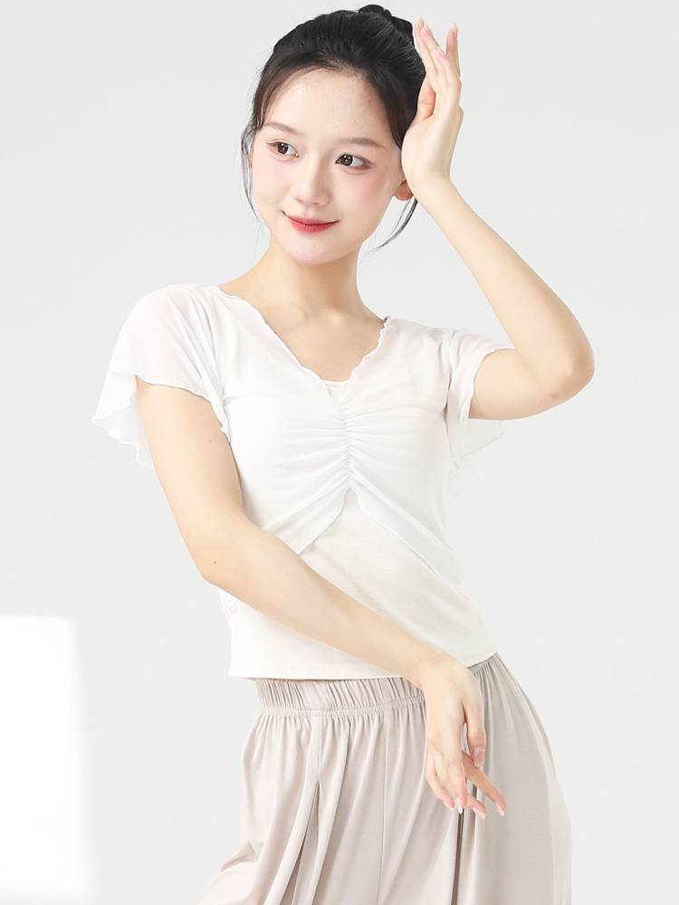 New classical dance body rhyme net yarn training service national wind slim dance short -sleeved shirt Modern dance -shaped dress