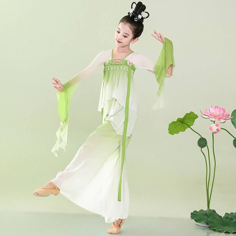 Children's Classical Dance Jiangnan Cai Cai Lotus Dance Clothing Performs the Women's Severe Hanfu Gine Dress Practice Chinese Wind