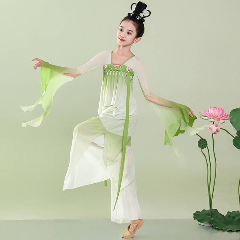 Children's Classical Dance Jiangnan Cai Cai Lotus Dance Clothing Performs the Women's Severe Hanfu Gine Dress Practice Chinese Wind