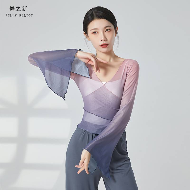 Classical dance gauze performance clothing female elegant fairy -qi, rhyme, female Chinese dance exercise, net gauze dance top