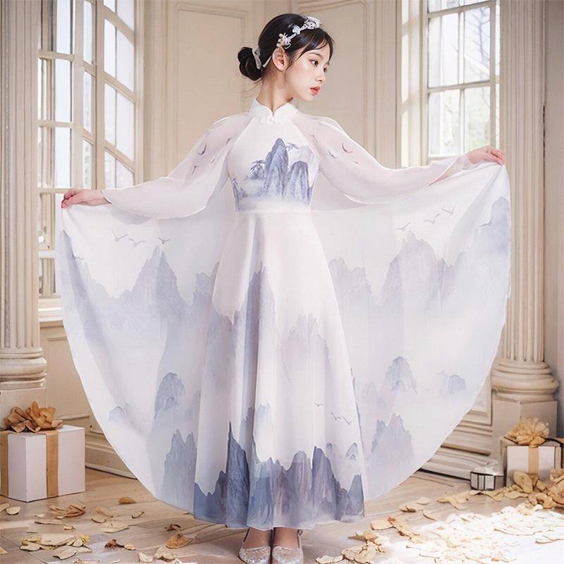 Guzheng performance service female big boy test standing and standing up and closing of elegant clothing classical dance piano flute solo performance clothes