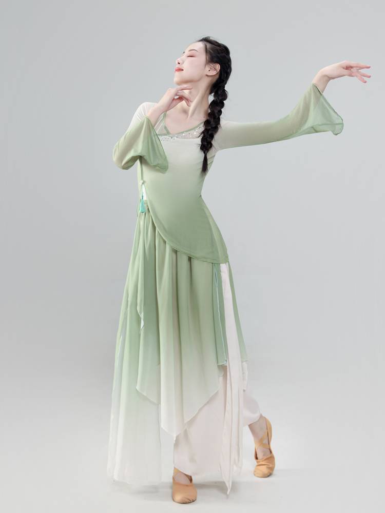 Classical dance clothing female elegant body rhyme yae -base training skills clothing Chinese dance performance service Qingtong Qifeng