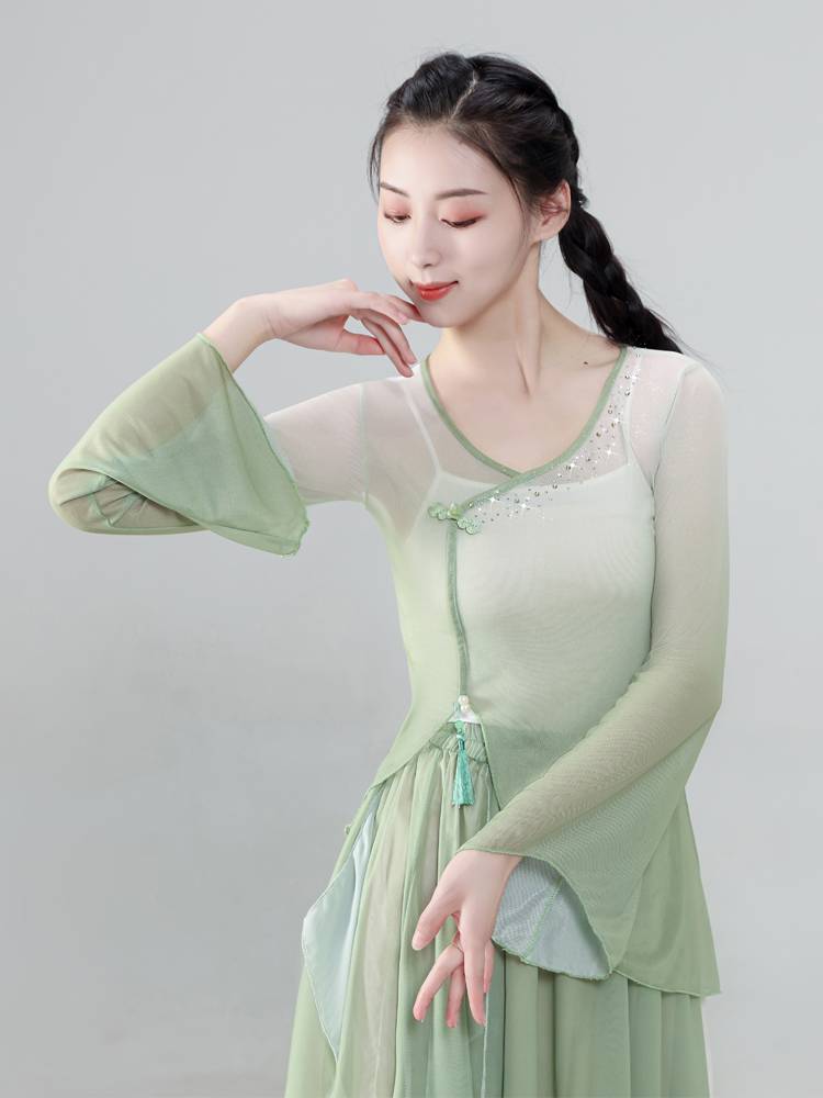 Classical dance clothing female elegant body rhyme yae -base training skills clothing Chinese dance performance service Qingtong Qifeng