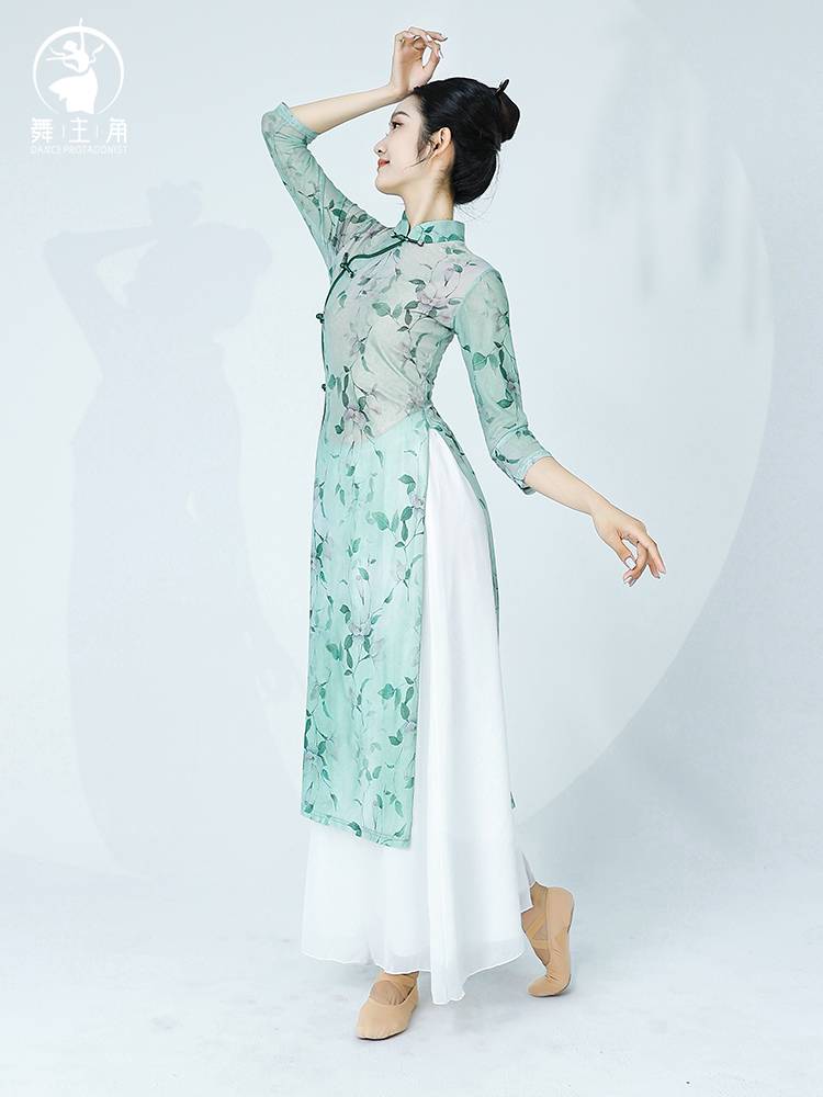 Dance protagonist Classical dance cheongsam female printed dance dance practice shows the elastic gauze, elegant and paddy clothing clothing