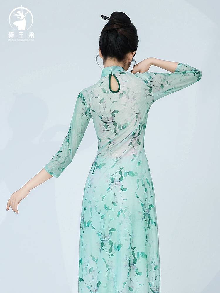 Dance protagonist Classical dance cheongsam female printed dance dance practice shows the elastic gauze, elegant and paddy clothing clothing
