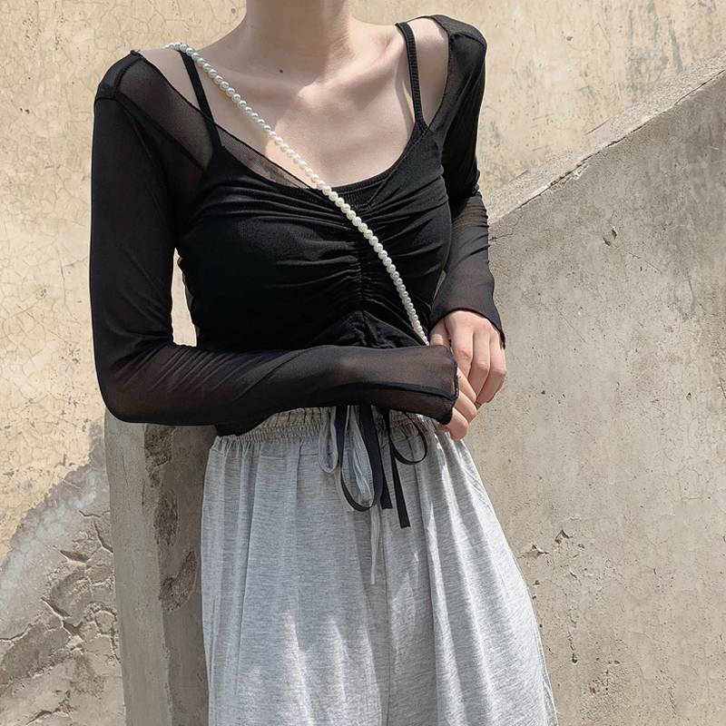 Dance practice service summer modern gauze classical shirt female adult suit black dancing suspender Chinese ancient style