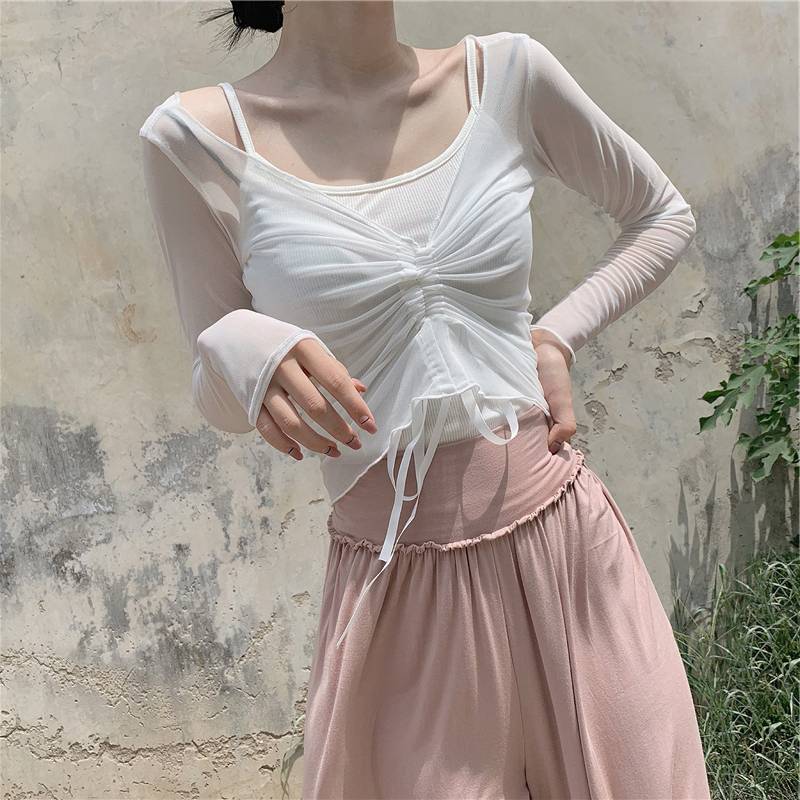 Dance practice service summer modern gauze classical shirt female adult suit black dancing suspender Chinese ancient style