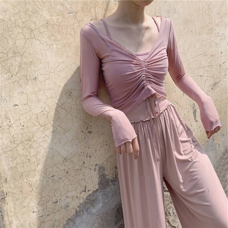 Dance practice service summer modern gauze classical shirt female adult suit black dancing suspender Chinese ancient style