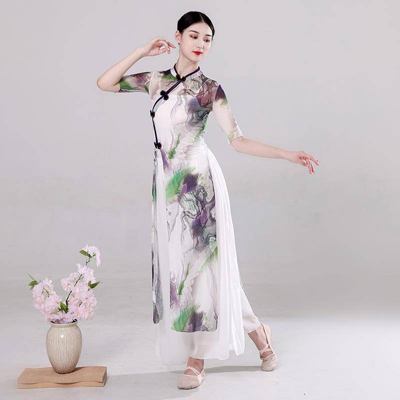 Classical dancer adult cheongsam elastic dance service Chinese style practice clothes