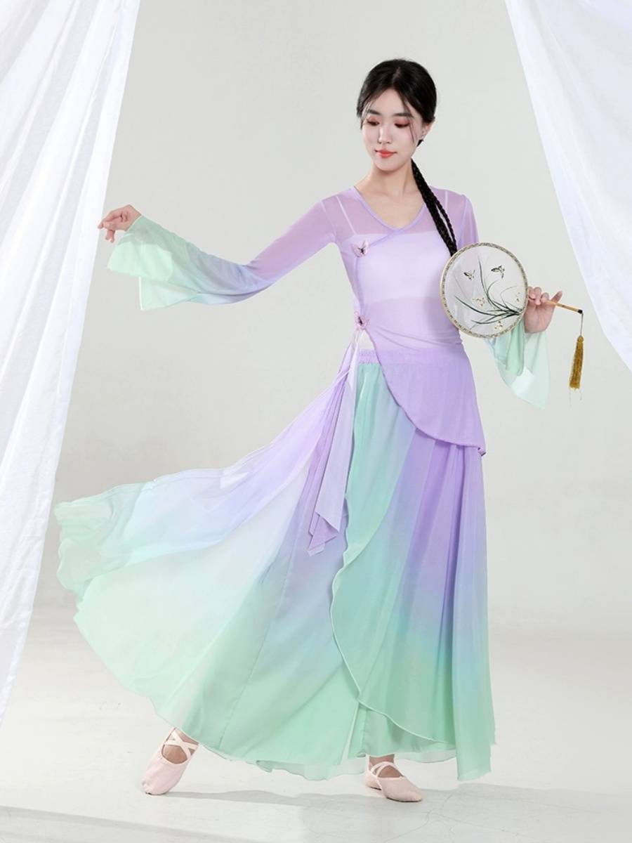Classical dance clothing practice service women's elasticity Gradient mesh butterfly top Chinese dance body rhyme national performance clothing