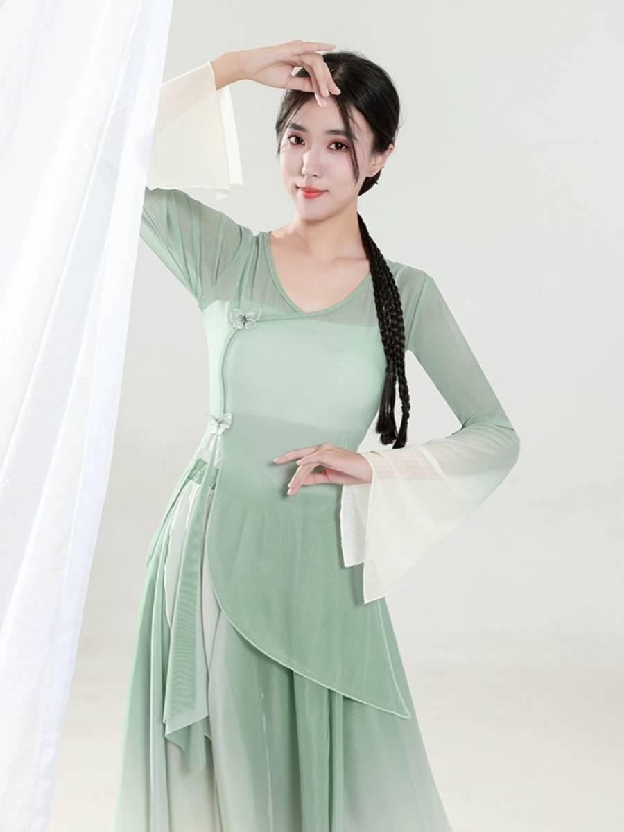 Classical dance clothing practice service women's elasticity Gradient mesh butterfly top Chinese dance body rhyme national performance clothing