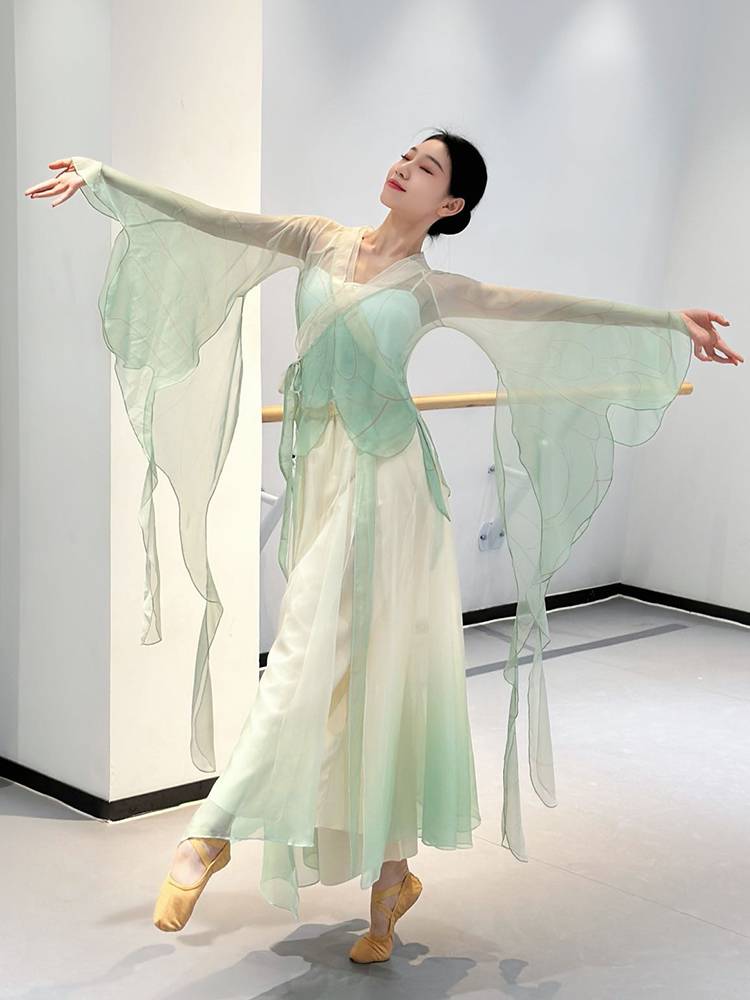 Classical dance clothing female body rhyme, elegant gradient gauze Chinese dance performance service summer suit ancient style dance clothing