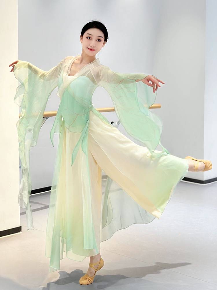 Classical dance clothing female body rhyme, elegant gradient gauze Chinese dance performance service summer suit ancient style dance clothing