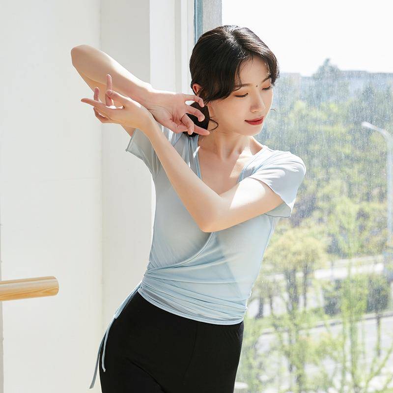 New dance net gauze top female adult ballet exercise short -sleeved classical dance body rhyme gauze performance service