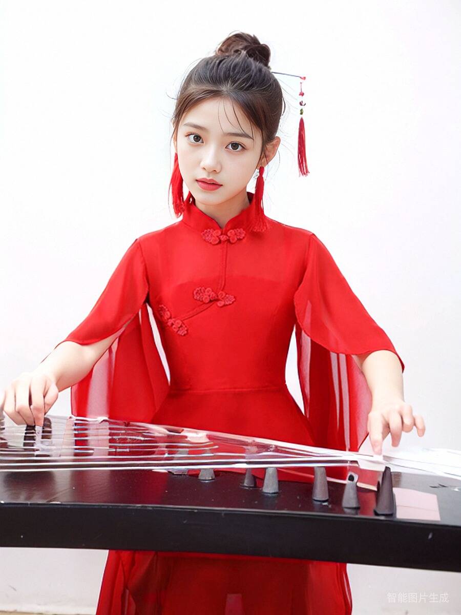 Guzheng performance service Chinese style folk music classical dance piano erhu performance clothing chiffon elegant fairy girl clothing