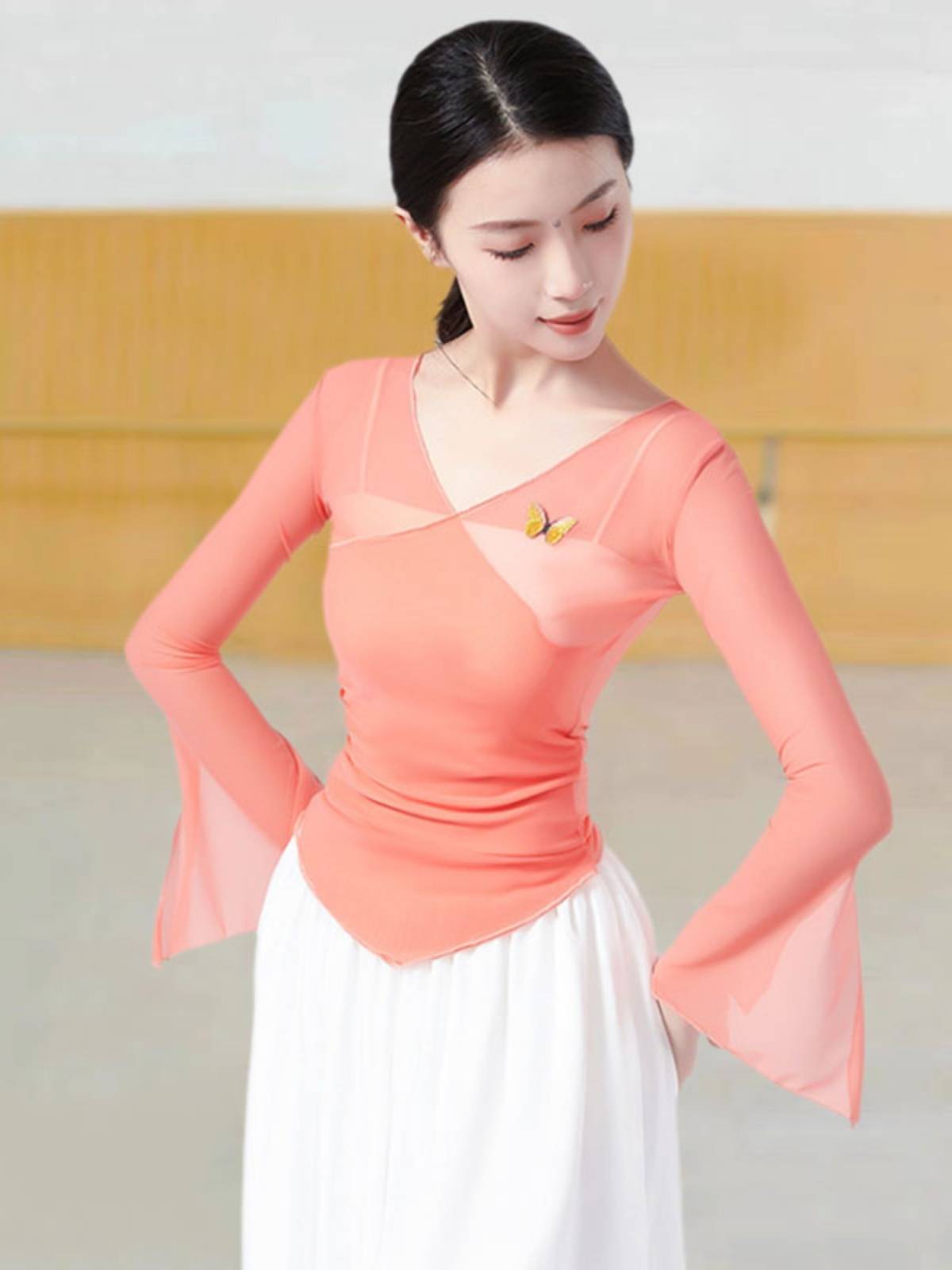 Classical dance clothing female elegant gauze performance service shirt, body rhyme training service professional Chinese dance training service