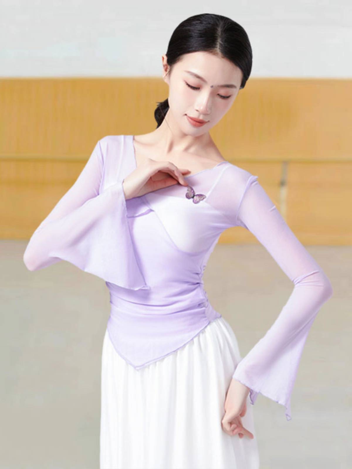 Classical dance clothing female elegant gauze performance service shirt, body rhyme training service professional Chinese dance training service