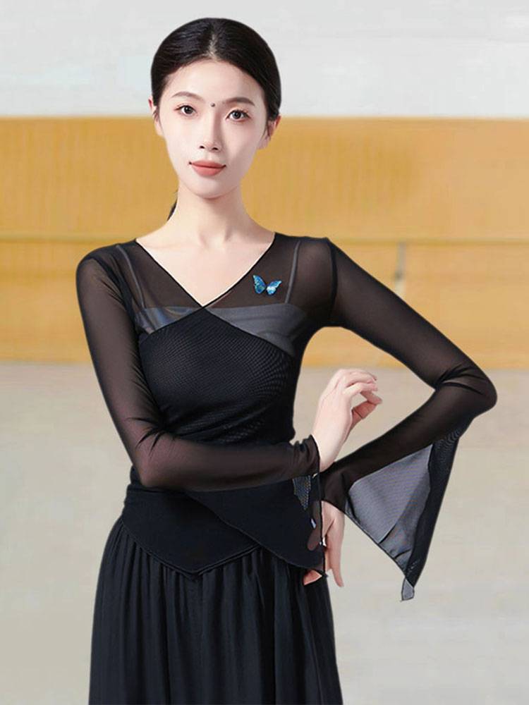 Classical dance clothing female elegant gauze performance service shirt, body rhyme training service professional Chinese dance training service