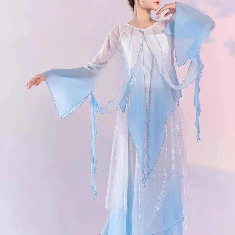Classical dance clothing female elegant gauze Chinese dance exercise, female bodies, rhyme chiffon tops perform ancient style