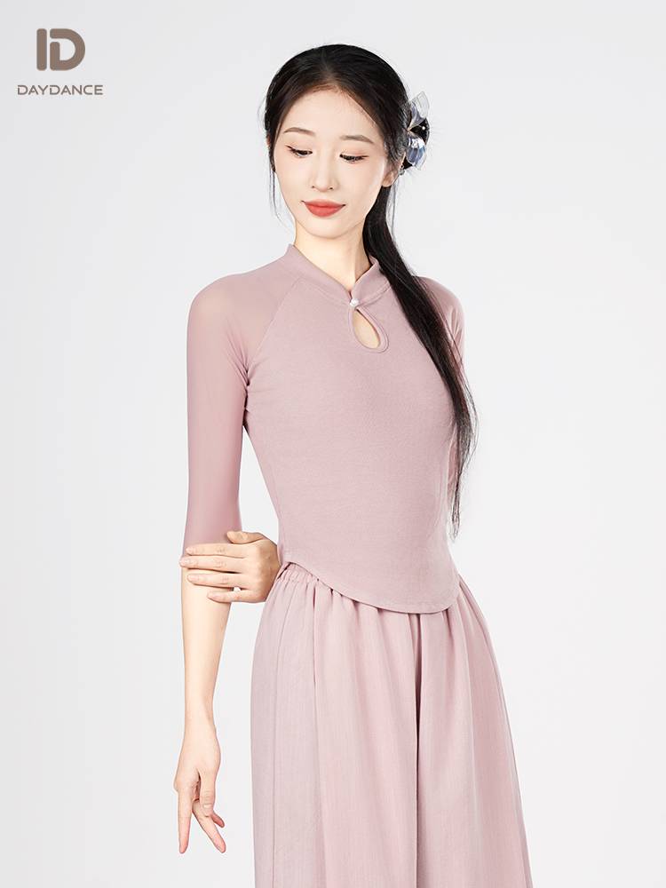 Dance service top female modern dance exercises in summer new black stand -up neck long sleeves Chinese classical dance -shaped dress