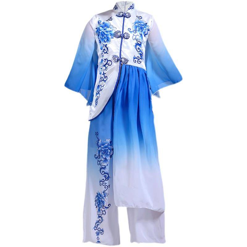 Classical dance performance service girls Chinese style flowing blue and white porcelain fan dance clothing girl umbrella dance performance clothing