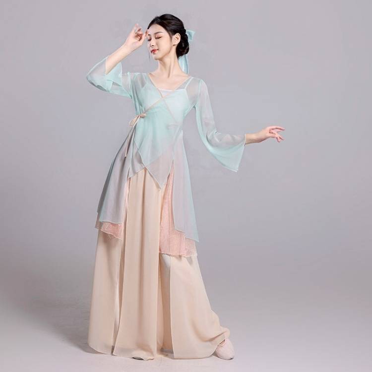Dance in the dance classical dance clothing gauze Chinese dance exercise, female body rhyme, fairy elegant chiffon top performance service