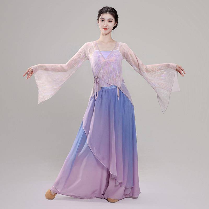 Classical dance yarn dance dance body rhyme, exercise suit, net gauze top, elegant female modern dance gradient art test clothing