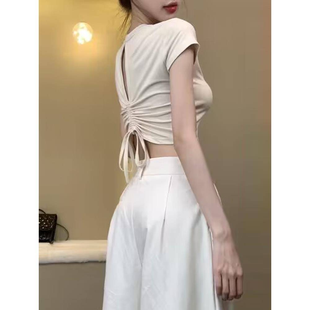 Dance practice service female drawing rope is thin modern dance shape jacket back hollow Chinese classical dance training clothing