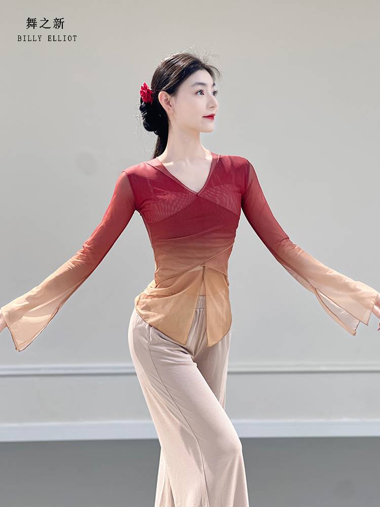 Classical dance gauze Chinese dance exercise adult body suit performance service girl elegant 2024 new dance top